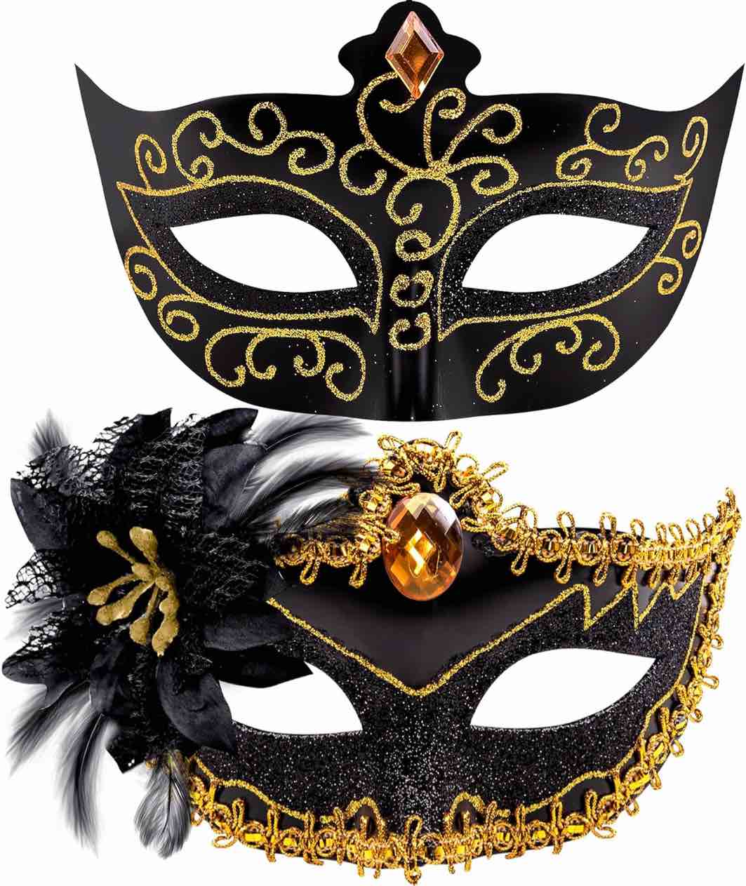 SIQUK Couple Masquerade Masks Set Venetian Party Mask Plastic Halloween Costume Mask Mardi Gras Mask for Women and Men