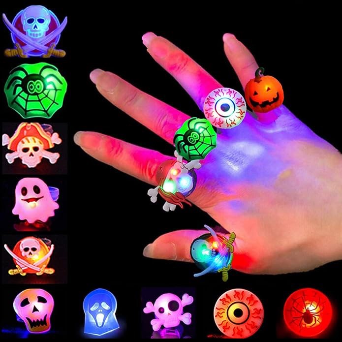Halloween Party Favors Light Up Rings 50PCS LED Rings Glowing Finger Rings Fun Toys for Kids Adults