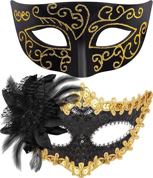 SIQUK Couple Masquerade Masks Set Venetian Party Mask Plastic Halloween Costume Mask Mardi Gras Mask for Women and Men