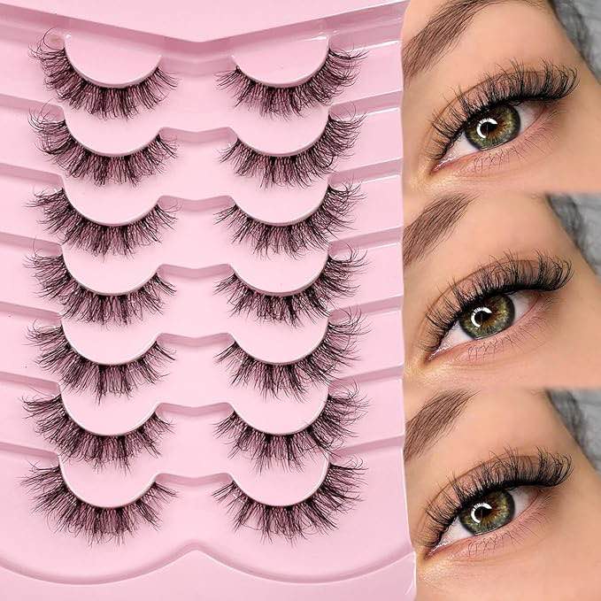 IFLOVEDEKD False Eyelashes 3D Lashes Natural Look Fake Eyelashes Clear Band Wispy Cross Lashes Soft 