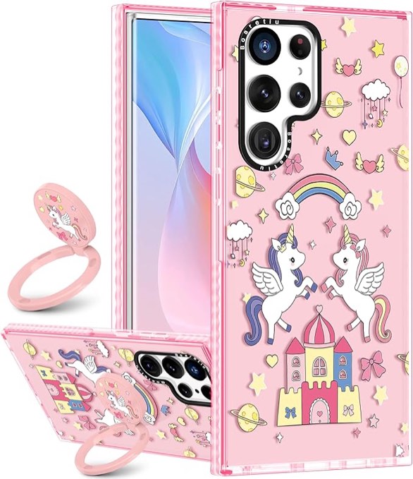 Boaretiu Cute Kawaii for Samsung Galaxy S25 Plus Case with Stand - Fashion Cool 360° Rotate Ring Holder Kickstand Unicorn Couple for Women Girls Boys Teens Girly for Galaxy S25 Plus Case