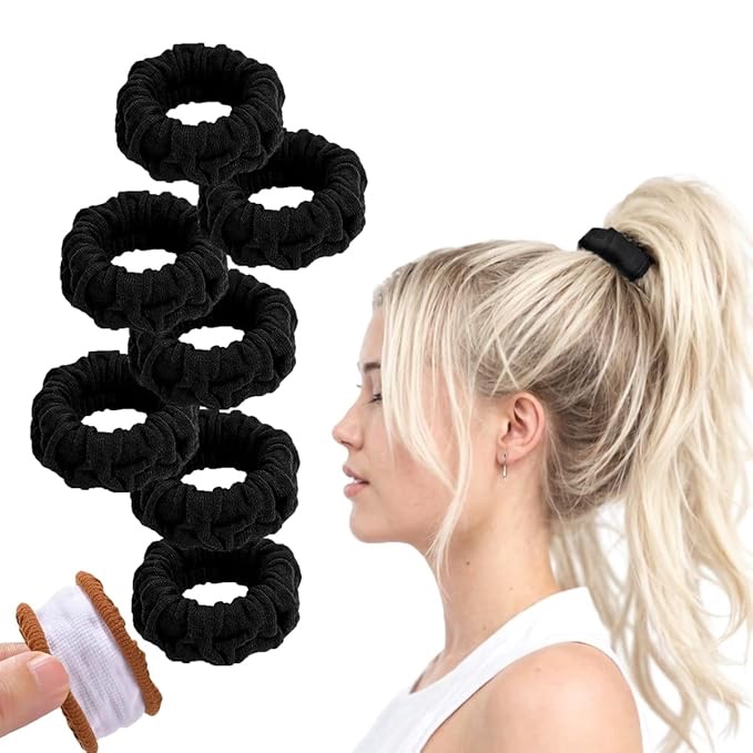 vrose flosi hair scrunchies for women's hair black seamless hair ties no damage ponytail holders with all day hold thick & curly & heavy fine hair accessories strong elasticity no snag dents breakage
