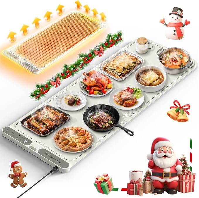 Budsom Warming Mat for Food - Electric Silicone Food Warming Tray for Buffets Party, 10S Fast Heating Portable Food Warmer for Home Dinners, Outdoor Picnics