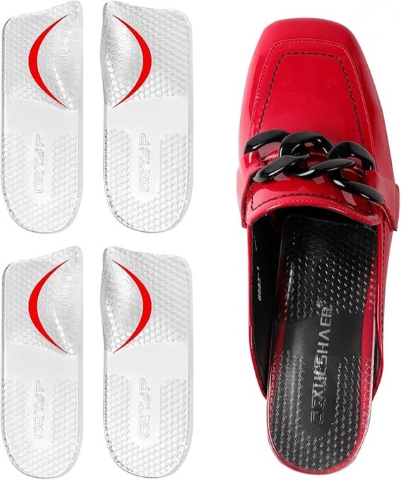 arch support inserts women for flat feet, self-adhesive shoe insoles for high & low arches, non-slip cushion pads for flats feet(large, arch height: 0.47 in) clear-large arch height - 0.47 in