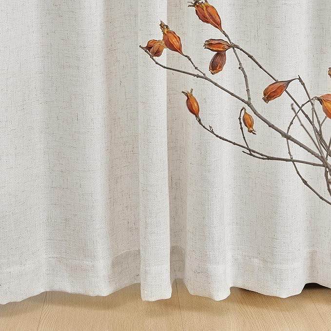 mysky home linen curtains for living room, natural semi sheer curtains & drapes 