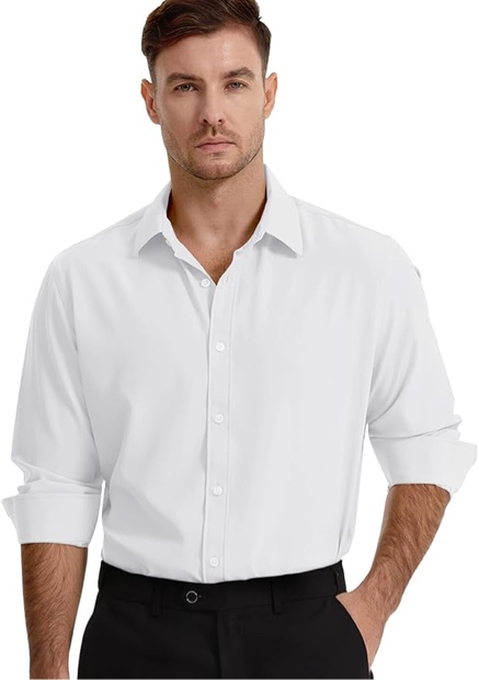 men's dress shirts solid wrinkle-free long sleeve button down shirt regular fit formal shirts, a-white large