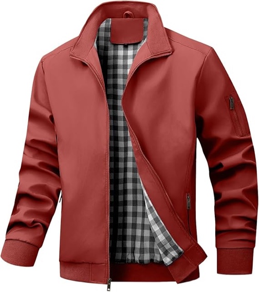 (Large) Men's Bomber Jacket Lightweight Casual Windbreaker Jackets Zip Up Coat