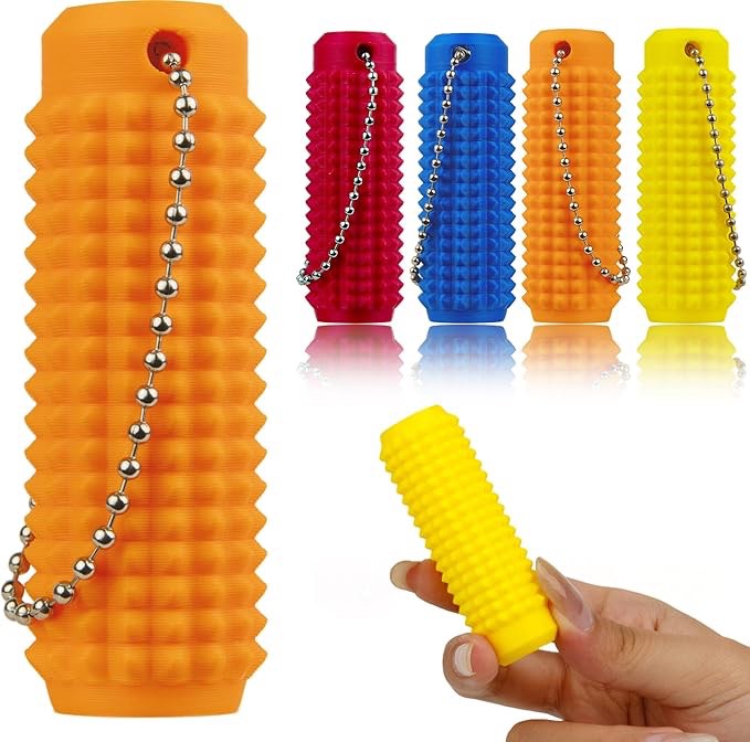 4 pcs little ouchies pain fidget toy, pocket mini pain stim fidget toys for office workers to stress relief, 3d printed spiky grippie stim keychain (red,orange,yellow,blue)