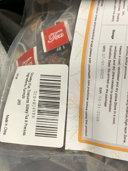 Condition photo showing New/Like New for 30Pcs Ginseng Five Treasures Kidney Tea,Traditional Chinese Herbal Health Tea,Natural Organic Kidney Cleanse Detox Teabags Gift for Men&Women,8 Precious Ingredients Formula 1 Pack/30Bags