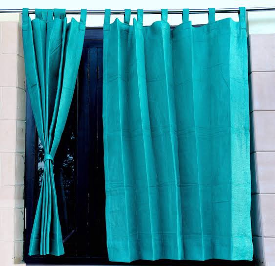 Cabana Teal Solid Light Filtering Grommet Top Indoor/Outdoor Curtain, 54 in. W x 96 in. L 