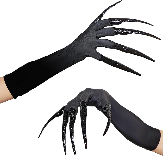 Halloween Black Paw Gloves For Scary Vampire Witch Demon Crow Halloween Cat Nail Rings Cosplay Costume Accessories, Removable, Reusable