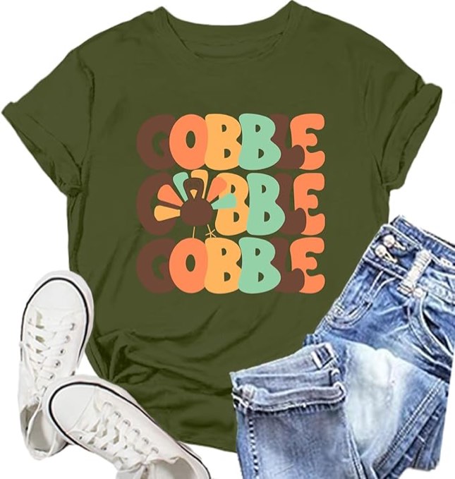 (Size L) NEWKA Thanksgiving Day Shirt for Women Gobble Turkey Tshirt Thanksgiving Tee Tops Blue Small