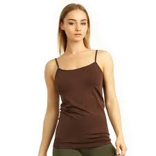 (Size XL) Cami Tank Top Spaghetti Strap Long Camisole Layering Plain Brown