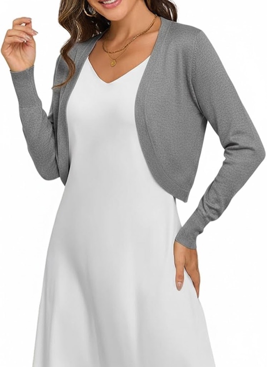 naggoo women's cropped cardigan - stretchy ribbed knit shrug elegant layering piece for dresses