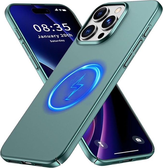 grecazo magnetic ultra thin frosted designed for iphone 15 pro max phone case 6.7 inch(2023) slim minimalist lightweight matte hard pc compatible with magsafe cover protective bumper case- dark green