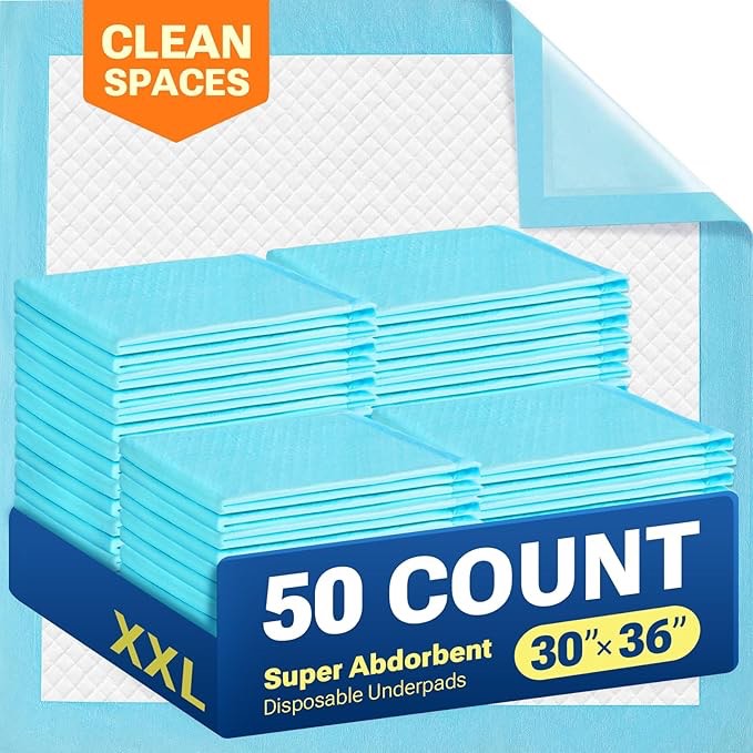 50 count super absorbency disposable bed pads for adults, leakproof quick drying underpads for adults baby puppy, incontinence pads, puppy pad dog training pee pads