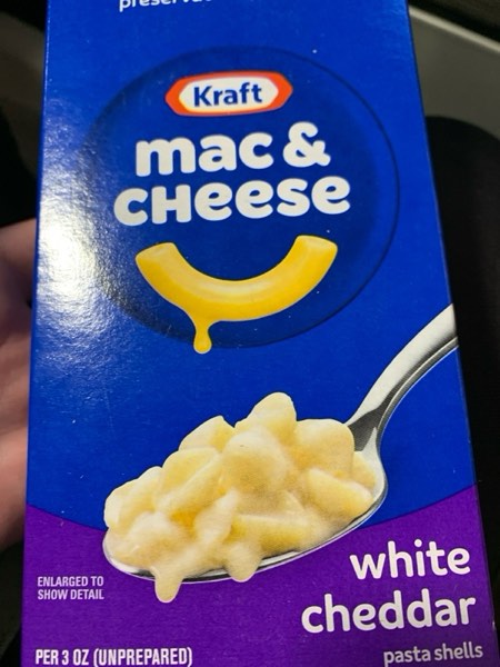 Condition photo showing New/Like New for Kraft White Cheddar Mac & Cheese Macaroni and Cheese Dinner Pasta Shells, 7.3 oz Box 7.3 Ounce (Pack of 1)