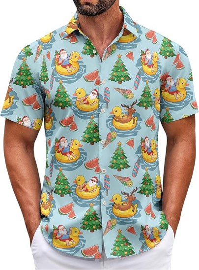christmas hawaiian shirt for men short sleeve button down santa claus vacation shirts - 3xl