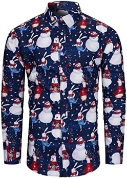 tunevuse holiday season gift-mens christmas shirt novelty ugly santa claus long sleeve funny button down shirt for party, snowmanblue