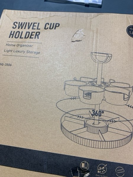 Condition photo showing New/Like New for MEGAPUXIN Rotating Coffee Bar Accessories Organizer, 2-Tier Lazy Susan Cup Holder for Stanley 40oz Tumbler with Handle, Countertop Drying Rack Station with Divided Tray for K-Cups, Snacks & Mugs Titanium Gray