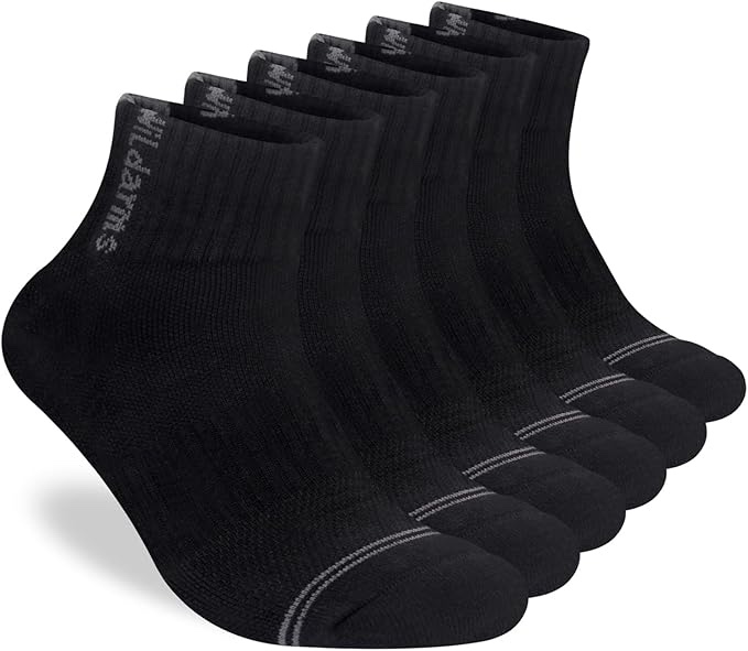 wildarms men's 6-pack running socks - cotton ankle socks with arch support, cushion & double cuff fo