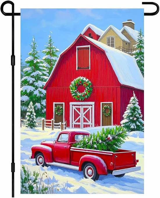 ivn merry christmas garden flag12x18 inch double sided red farm truck with christmas tree christmas outdoor yard flag for home garden porch winter decor