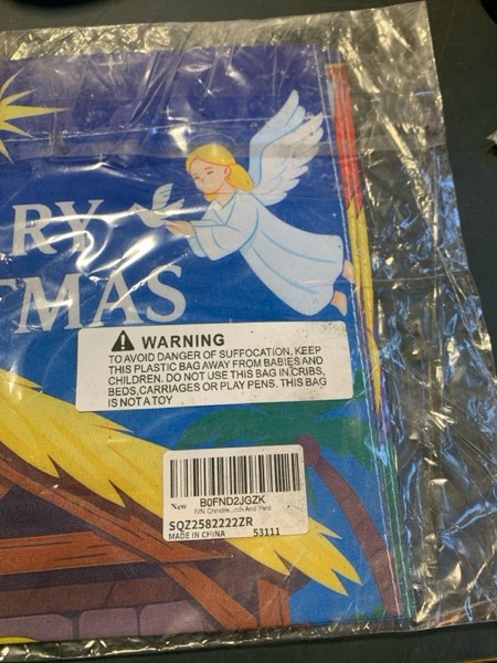 Condition photo showing New/Like New for IVN Merry Christmas Garden Flag12x18 Inch Double Sided Colorful Holy Family Christmas Outdoor Yard Flag for Outside Home Front Door Lawn Porch Patio Welcome Decor Christmas Holy Family Blue Star