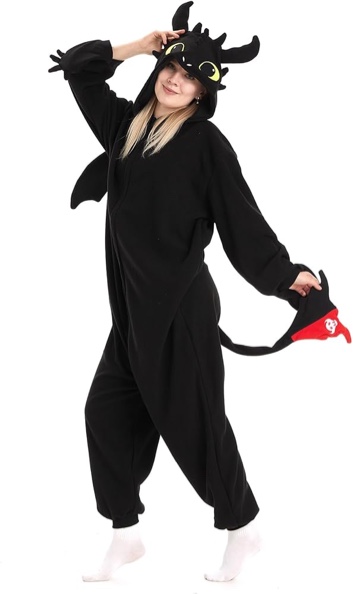 qslwcos dragon onesie adult pajamas costume black anime jumpsuit plush pjs halloween