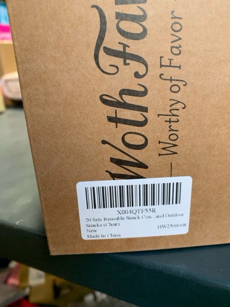 Condition photo showing New/Like New for 20 Sets Reusable Snack Containers with Lids & 20 Sporks – Double Compartment for Portion Control, BPA-Free Leak-Proof Dipping Containers for Meal Prep, Travel, and Outdoor Snacks (Clear)