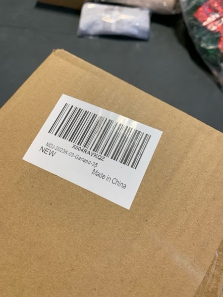 Condition photo showing New/Like New for Jin&Bao 9FT Christmas Garland with Lights, 100 LED Prelit Green Snowy Pine Garland Christmas Decorations with Timer Function, 3AA Battery Operated Xmas Garland Fireplace Door Stairs Outdoor Frosted Garland