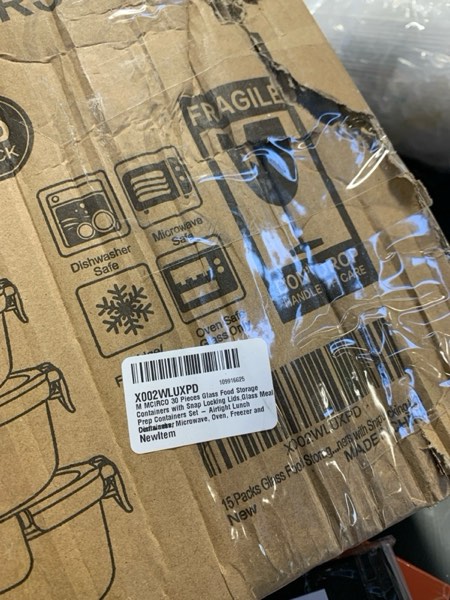 Condition photo showing New/Like New for M MCIRCO 30 Pieces Glass Food Storage Containers with Snap Locking Lids,Glass Meal Prep Containers Set - Airtight Lunch Containers, Microwave, Oven, Freezer and Dishwasher Gray