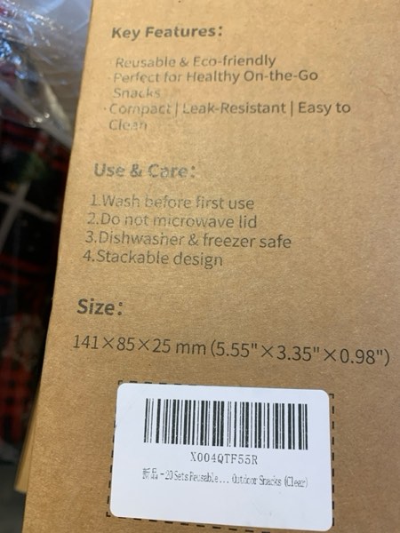 Condition photo showing New/Like New for 20 Sets Reusable Snack Containers with Lids & 20 Sporks – Double Compartment for Portion Control, BPA-Free Leak-Proof Dipping Containers for Meal Prep, Travel, and Outdoor Snacks (Clear)
