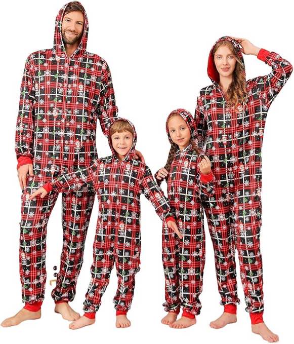 VNVNE Matching Christmas Onesie Pajamas for Women/Men/Couples/Family, Xmas Holiday Long Sleeve One-P