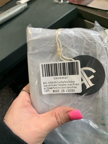 Condition photo showing New/Like New for Clear bag for stadium events, women's Clear Purse crossbody bag, stadium approved with front pocket, perfect for concerts Grey