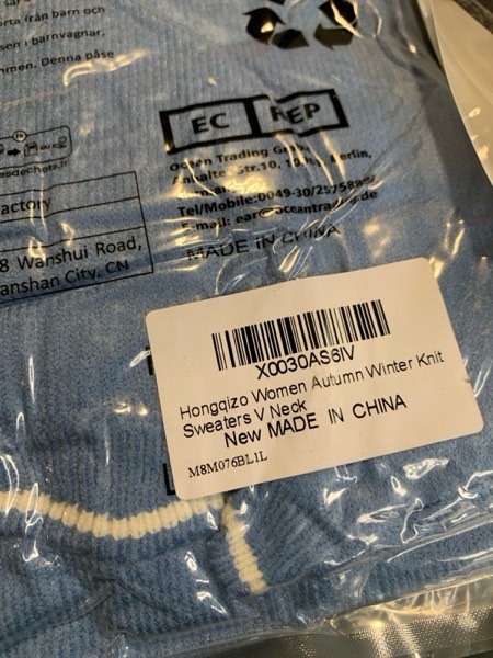 Condition photo showing New/Like New for Hongqizo Women's V Neck Long Sleeve Sweater Half Zipper Knit Sweater Casual Cricket Stripe Jumper Pullover Knit Tops X-Large Blue
