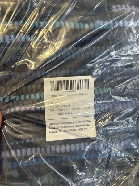 Condition photo showing New/Like New for Area Rugs 4Ft Round Navy Blue Cotton Rug Farmhouse Handwoven for Bedroom, Bathroom,Living Room | Boho Reversible Washable RagRug Circle Carpet for Kitchen, Patio, Kids Playroom, Nursery Navy Blue 4' (Round)