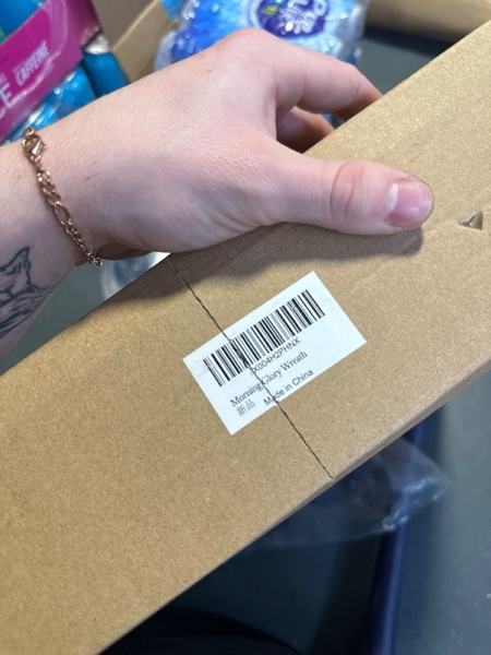 Condition photo showing New/Like New for Spring Wreath 22-inch Faux White Morning Glory Pink Flower Green Leaf Wreath Front Door Porch Patio Decoration Wreaths Wedding Birthday Party Holiday Wreaths