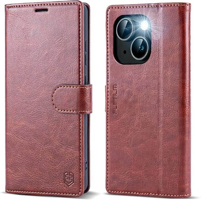 Wallet Case for iPhone 15 Series, RFID Blocking Credit Card Holder, PU Leather Folio Flip Kickstand Protective Shockproof Cover for Apple 15 Series (Brown, iPhone 15-6.1")