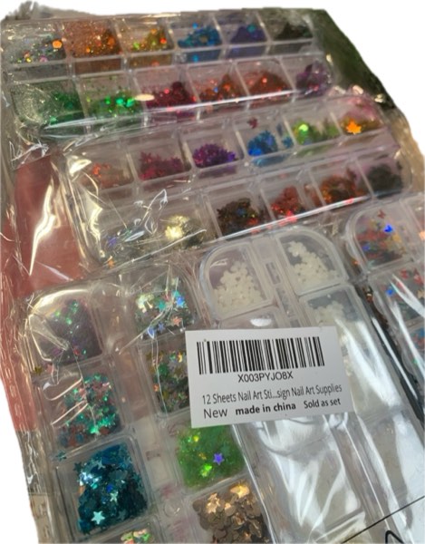 Condition photo showing New/Like New for Teenitor 12 Sheets Nail Art Sticker — Self-Adhesive, Flower Nail Stickers — 5D Embossed Nail Decals, 5 Boxes Nail Glitter Sequins Flakes, Nail Art Design Tools Self-Adhesive (Winter)