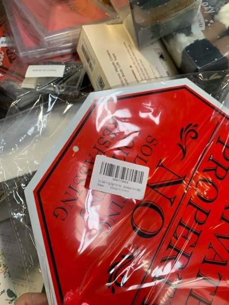 Condition photo showing New/Like New for No Soliciting Sign for House, Large Private Property No Trespassing Sign, 10 x 10 Inches No Loitering Aluminum Metal Signs with 28 Inches Long Stakes for Outdoor Yard (RED/BLACK)