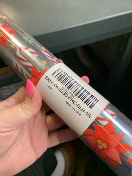 Condition photo showing New/Like New for Yarcony Vintage Christmas Wrapping Paper, Metallic Foil Sweet Poinsettia, Candy Cane Floral Christmas Gift Wrap Paper for Holiday Presents Packaging, Winter Celebration (Mini Roll, 17Inch x 33Feet) 17 Inch X 33 Feet Red Poinsettia, Candy Cane
