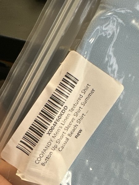 Condition photo showing New/Like New for COOFANDY Men's Linen Textured Shirt Button Up Short Sleeve Shirt Summer Casual Beach Shirts Light Blue