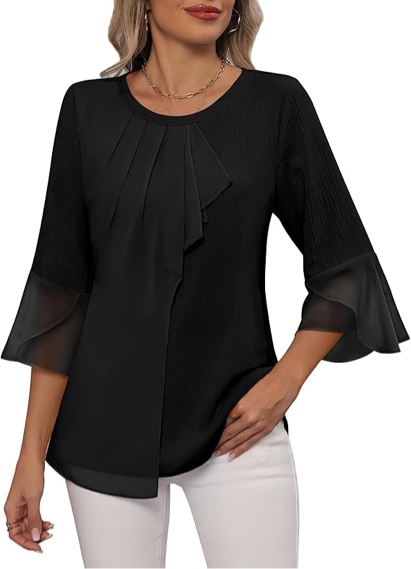 (Medium) Blooming Jelly Womens Dressy Casual Blouses 3/4 Sleeve Ruffle Business Tops Summer Work Shirts 2025