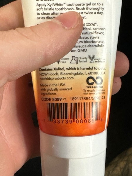 Condition photo showing New/Like New for NOW Foods Solutions, Xyliwhite™ Toothpaste Gel for Kids, Orange Splash Flavor, Kid Approved! 3-Ounce, packaging may vary