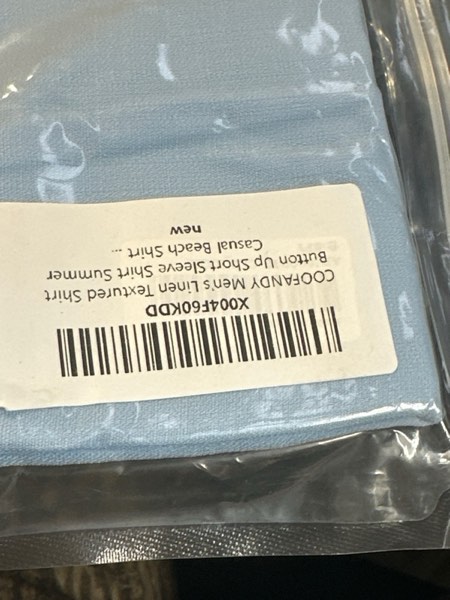 Condition photo showing New/Like New for COOFANDY Men's Linen Textured Shirt Button Up Short Sleeve Shirt Summer Casual Beach Shirts Light Blue