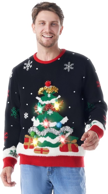(size s) giggling getup ugly christmas sweater with light, led ugly christmas sweater for women men kids 2025
