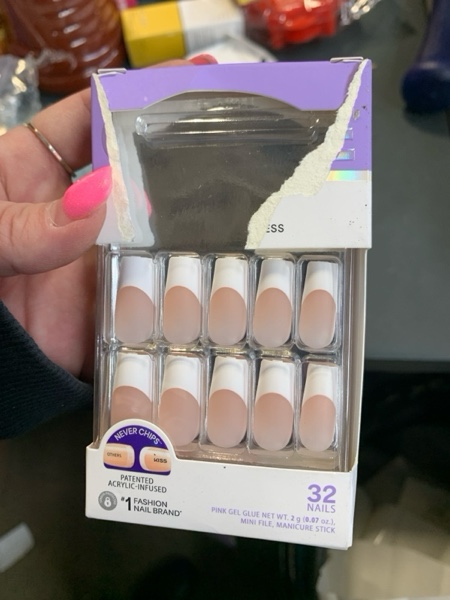 Condition photo showing New/Like New for KISS CORE, Press On Nails, Nail glue included, 'Every Minute', White, Long Size, Square Shape, Inclu