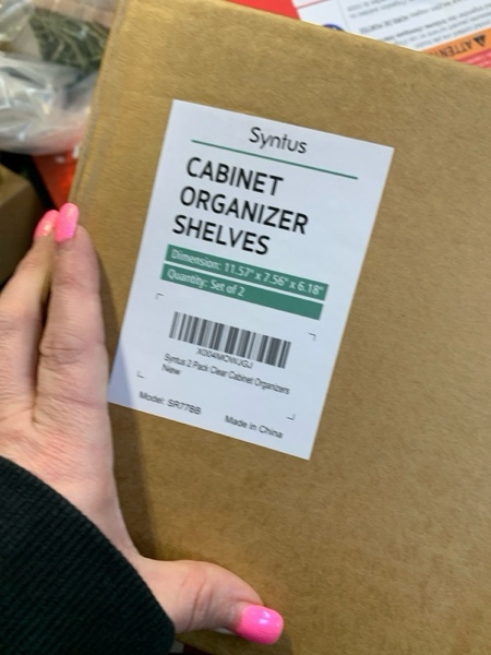 Condition photo showing New/Like New for Syntus Clear Cabinet Organizer, Kitchen Shelf Organizers Set of 2 for Pantry Shelf, Plate & Spice Rack Organization