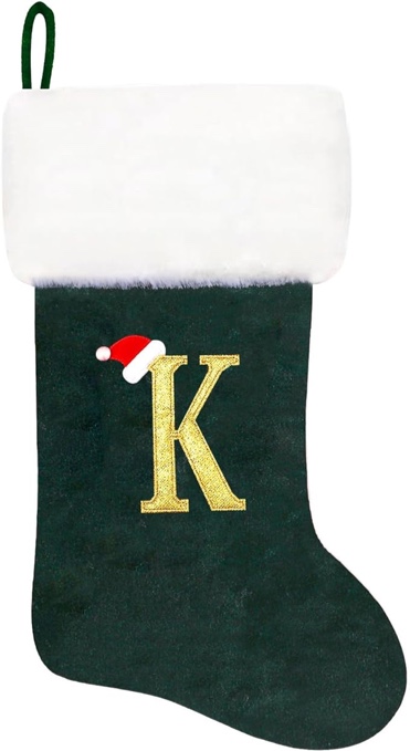 20 Inches Monogrammed Christmas Stockings with Letters,Super Soft Christmas Stockings Large Monogram Stockings Red Letter Stockings for Christmas Holiday Xmas Gift… Green Letter K