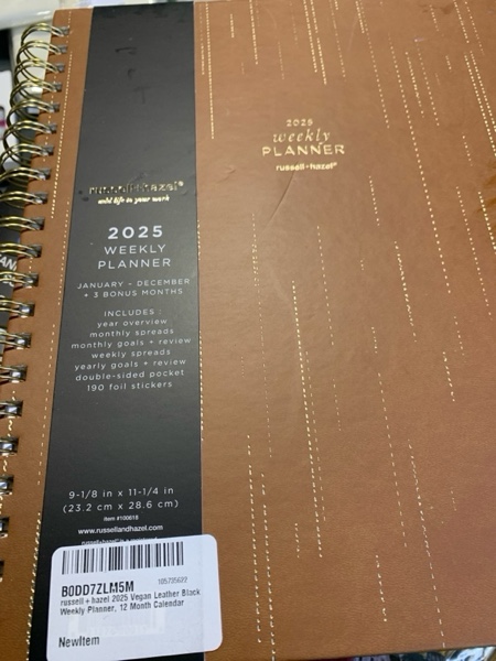 Condition photo showing New/Like New for russell+hazel 2025 Vegan Leather Camel Weekly Planner, 9.125" x 11.25", 12 Month Calendar (January 2025 β December 2025), Includes 190 Foil Stickers (100618) Camel Large